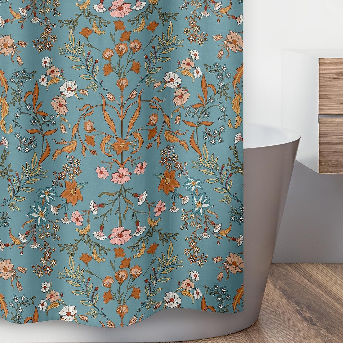 Sweet Jojo Designs Boho Wildflower Vintage Floral Girl Fabric Shower Curtain Bathroom Decor Bath Baby Kids Teen Childrens 72x72 Turquoise Orange Botanical Garden Flower Bohemian Farmhouse Cottagecore