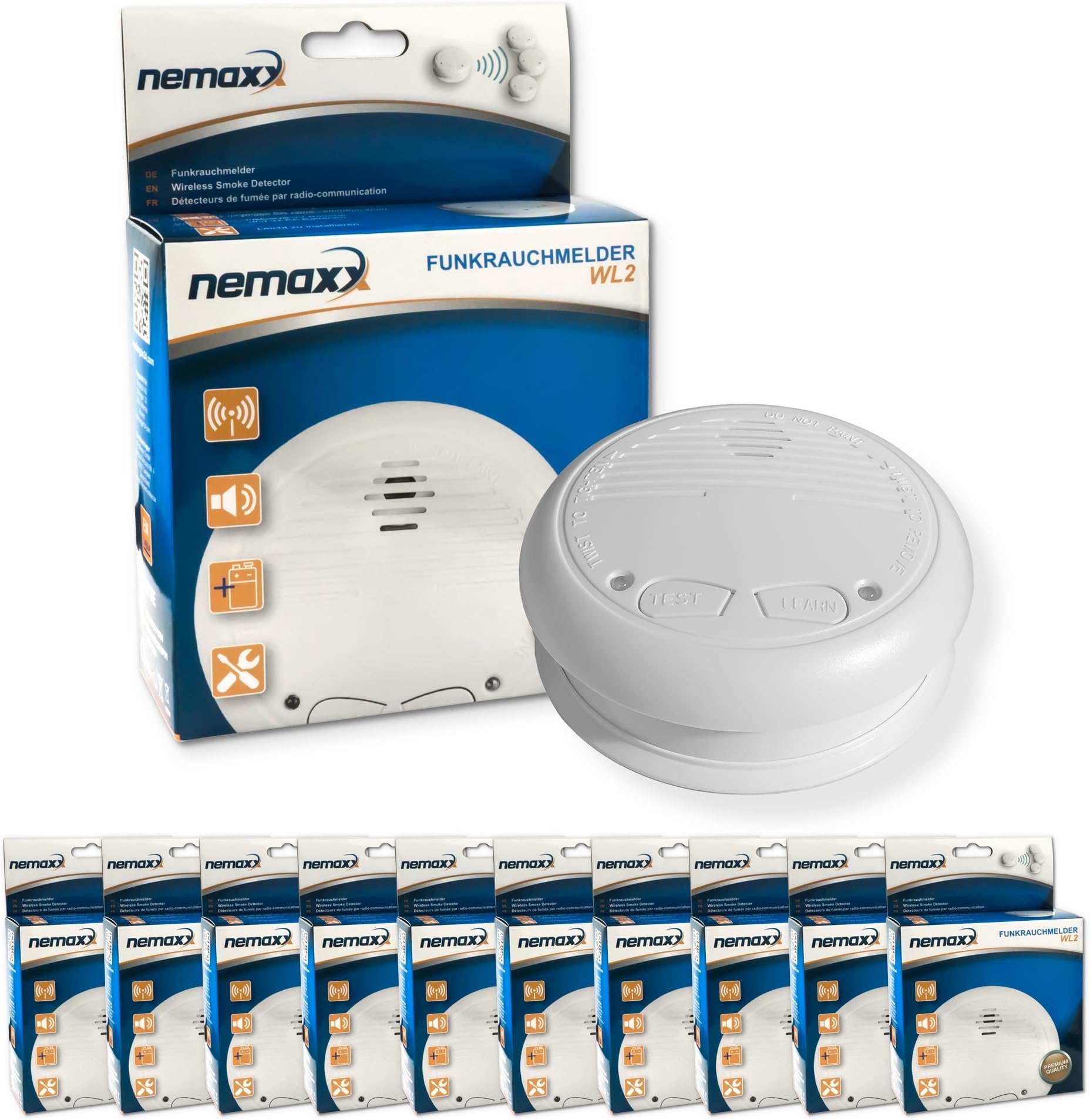10x Nemaxx WL2 wireless smoke detector smoke detector interconnectable - according to DIN EN 14604