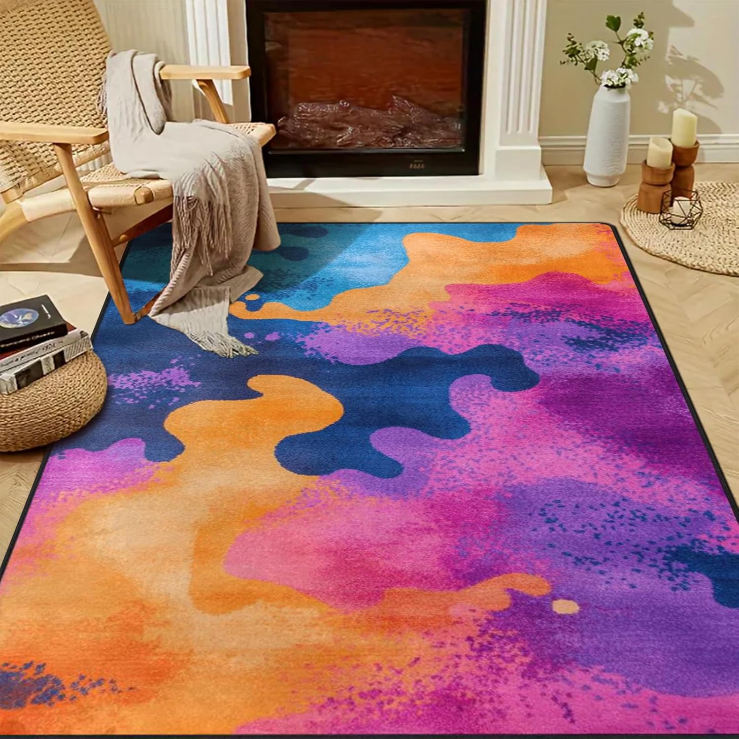 Modern Abstract Washable 5x7 Area Rugs,Art Colorful Soft Carpet Non-Slip Non-Shedding Low Pile Area Rug Throw Rug for Living Room,Dining Room,Bedroom, Home, Multi