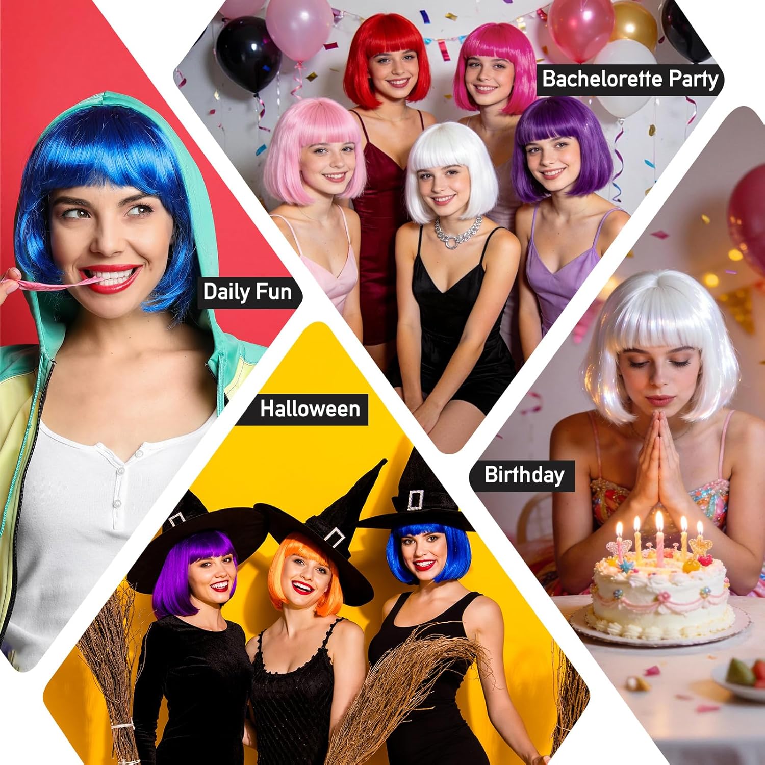 Black Bob Wig with Bangs Star Sunglasses for Women, Girls Funny Natural Bob Wigs Party Replacement Hair for Wedding Dating Birthday Shopping Sisters Gathering Christmas Halloween Costume - Image 6