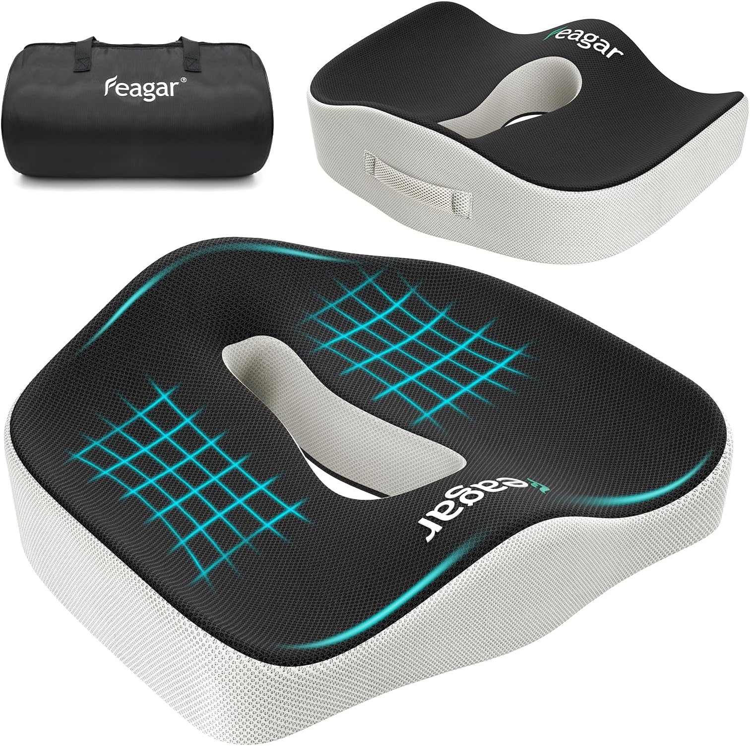 Feagar Seat Cushion for Coccyx Sciatica Hemorrhoid Tailbone Back Pain Relief, Memory Foam Ergonomic Posture Seat Pads for Office Chairs, Wheelchair, Kitchen Chairs, Recliner, Car SeatsOEKO-TEX STANDARD 100