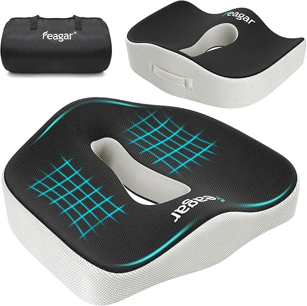 Feagar Cojin Coxis de Espuma Memoria Portátil Cojin Silla Oficina Cojin Antiescaras Cojin Asiento Coche Conductor, Sillas Gaming, Rueda, Funda Lavable, Negro - 1