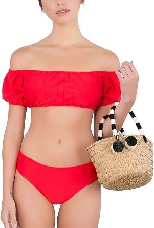 ToBeInStyle Womens Bardot Style Off Shoulder Swimwear