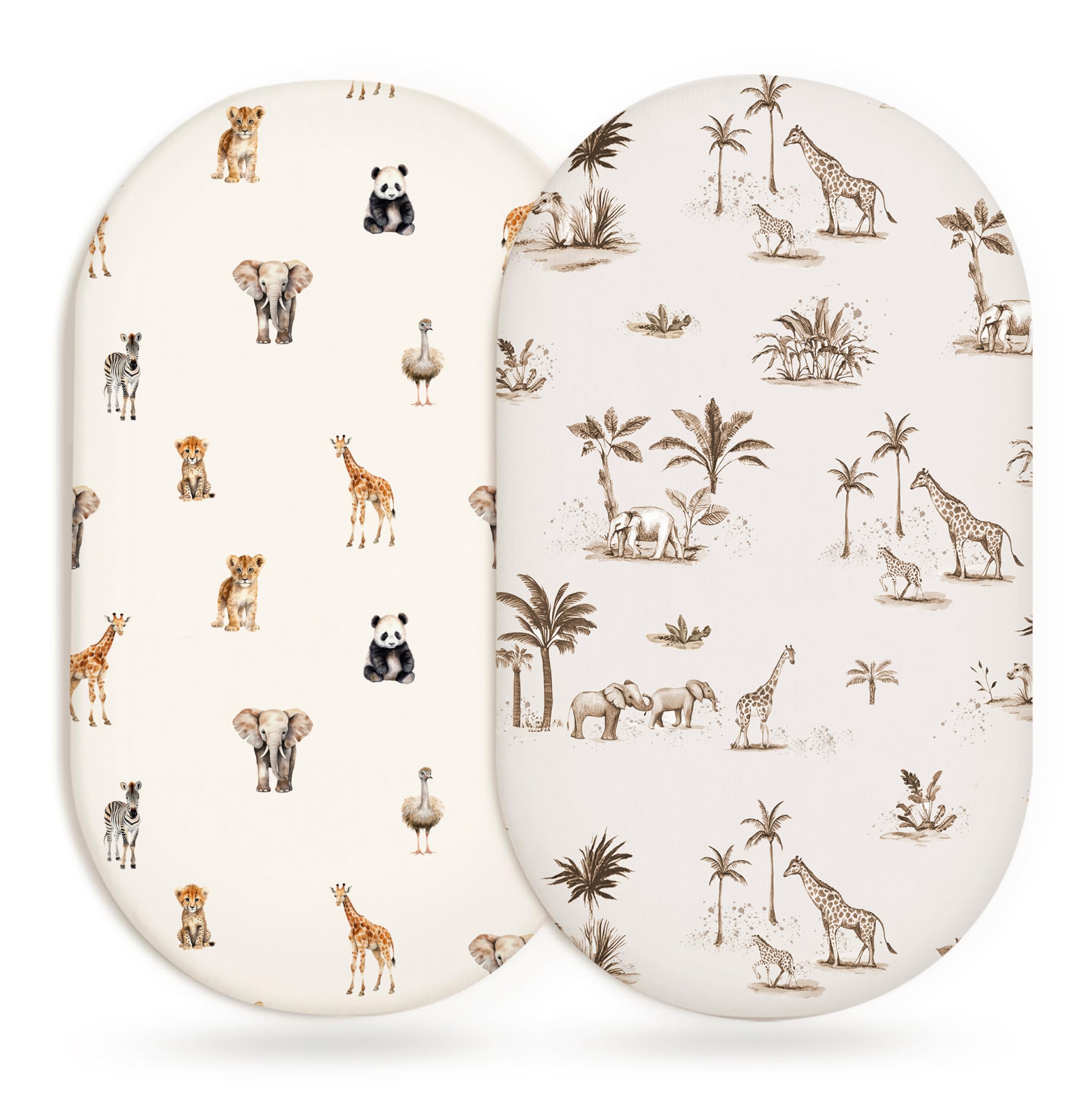 Bassinet Sheets, Fitted Baby Mattress Covers, 33" x 17", Safari Dreams