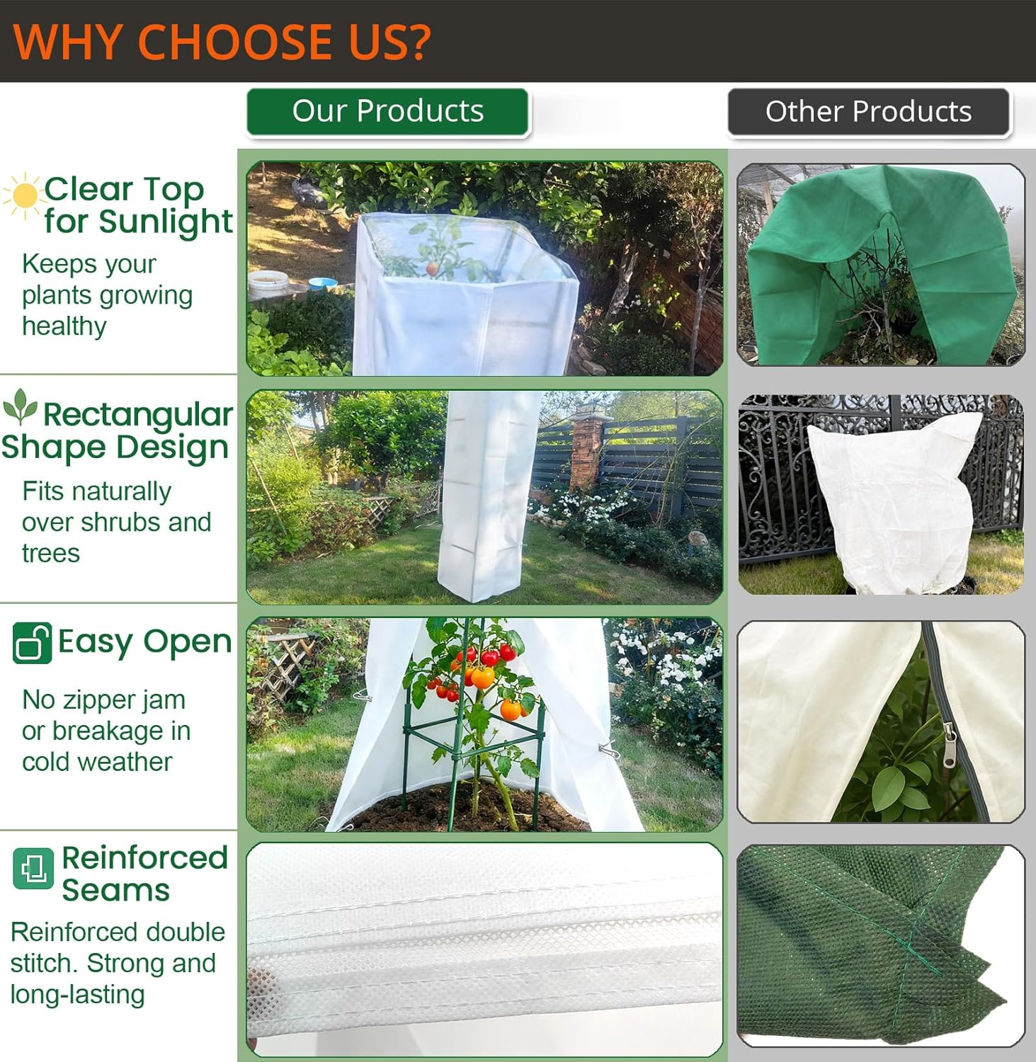 3-Pack 12" Width Up to 63" Tomato Cage & Winter Plant Cover Bundle – Adjustable Square Tomato Cages with Frost Protection Covers