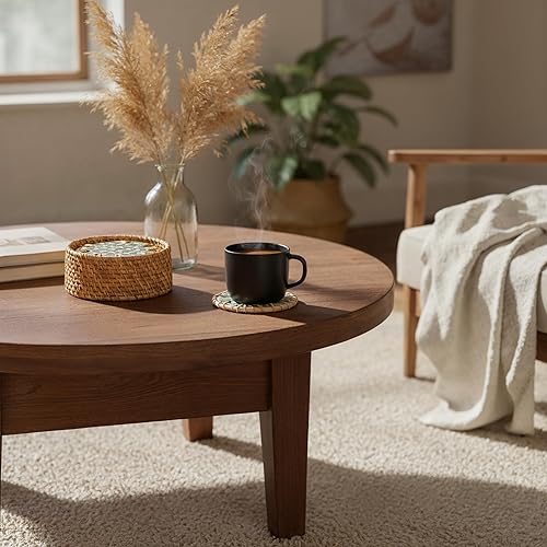 Miniatura 7 de JUNGLE CULTURE Posavasos de ratán de madreperla para bebidas con soporte Juego de 6 posavasos redondos hechos a mano Artículos para el hogar