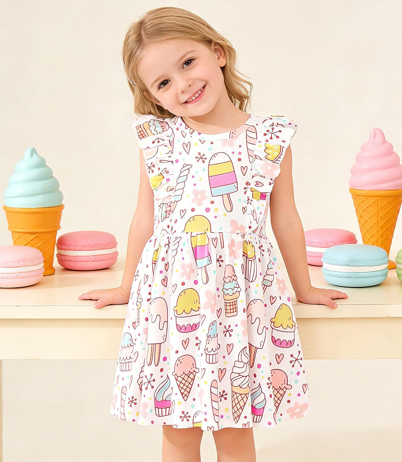 Little Girls A-line Dress Cute Leopard Mermaid Pattern Ruffle Sundress Toddler Girl Casual Dresses for Party 2-7Y