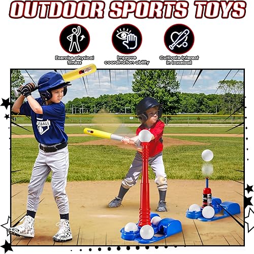 Miniatura 2 de Erixazs - Juego de pelota para niños, juegos de pelotas en T para niños pequeños de 1 a 3 años, juguetes de béisbol con 6 bolasguantemáquina de