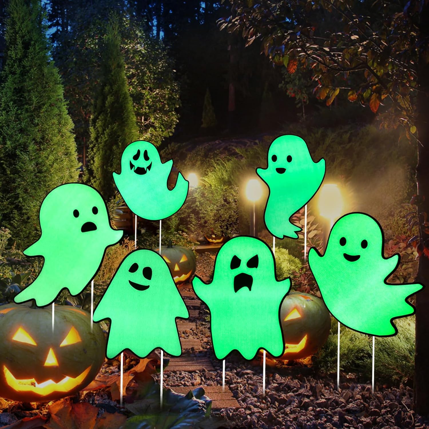 Halloween Decorations Outdoor Yard Signs,Glow in the Dark 6PCS Halloween Scary