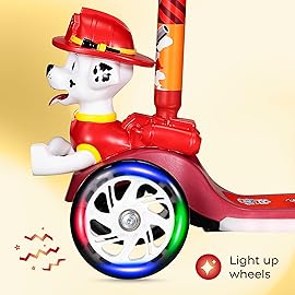 Paw Patrol Marshall Kick Scooter for Kids, Self-Balancing 3 Wheeled Light Up Scooter with Extra Wide Anti-Slip Deck, Rear Brake, for Ages 3 and up, 75 LB Limit