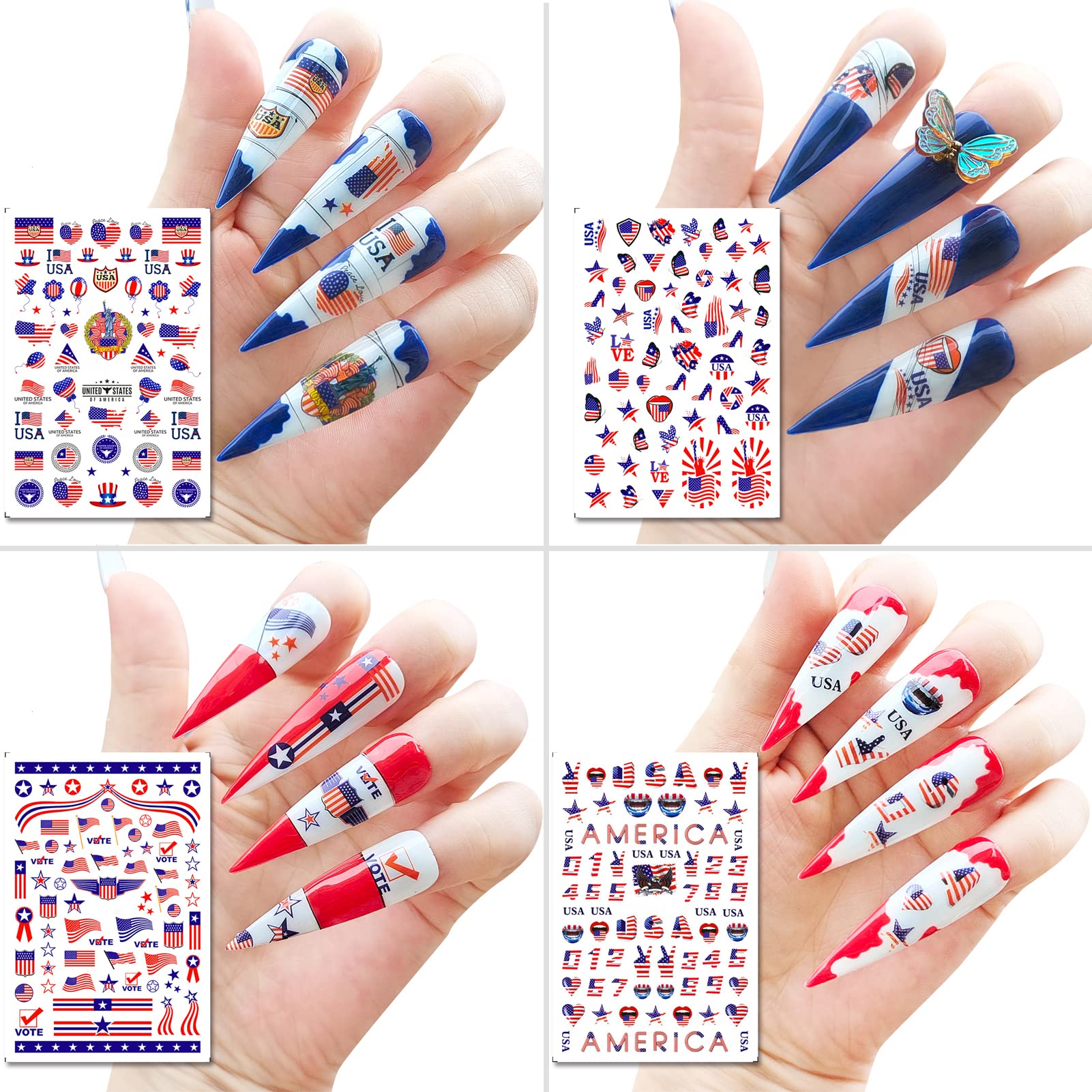 Amazon.com: TailaiMei 4th of July Nail Decals Stickers, Self Adhesive  Independence Day Patriotic American Flag DIY Design Nail Art Decorations (8  Sheets) : Beauty & Personal Care