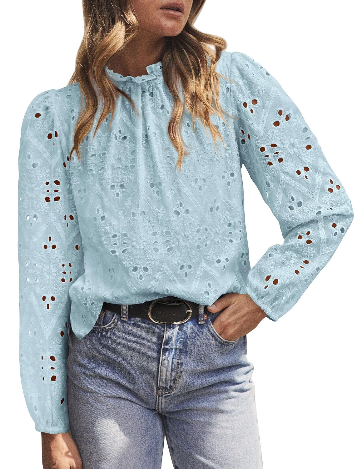 PRETTYGARDEN Eyelet Blouse, Embroidered Long Sleeve - Image 10