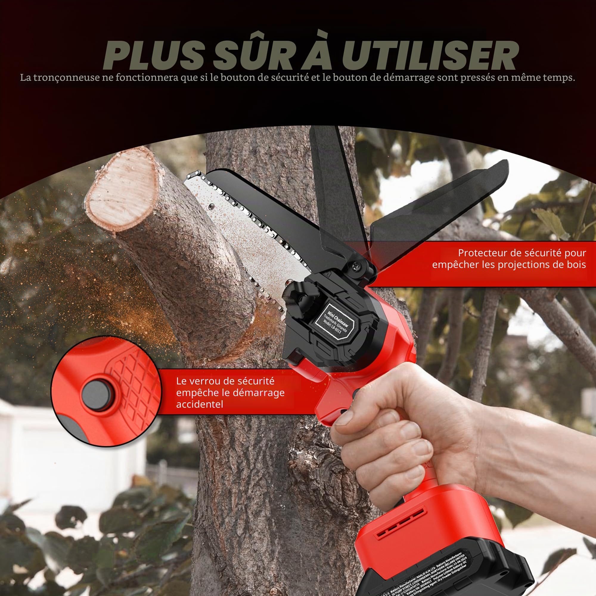 Mini Tronconneuse a Batterie Tronconneuse -Coupe Branche Ãlectrique Scie Sans Fil petite Elageuse Chainsaw 6 Pouces avec 2 Batteries 2 Chaines 800W l'Élagage le Jardin Cour Bois jardinage Outils