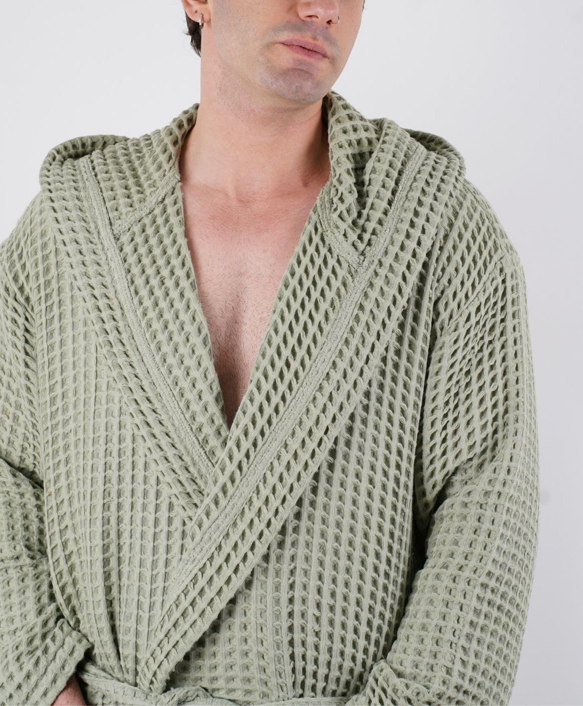 100% Cotton Hooded Waffle Bathrobe for Men