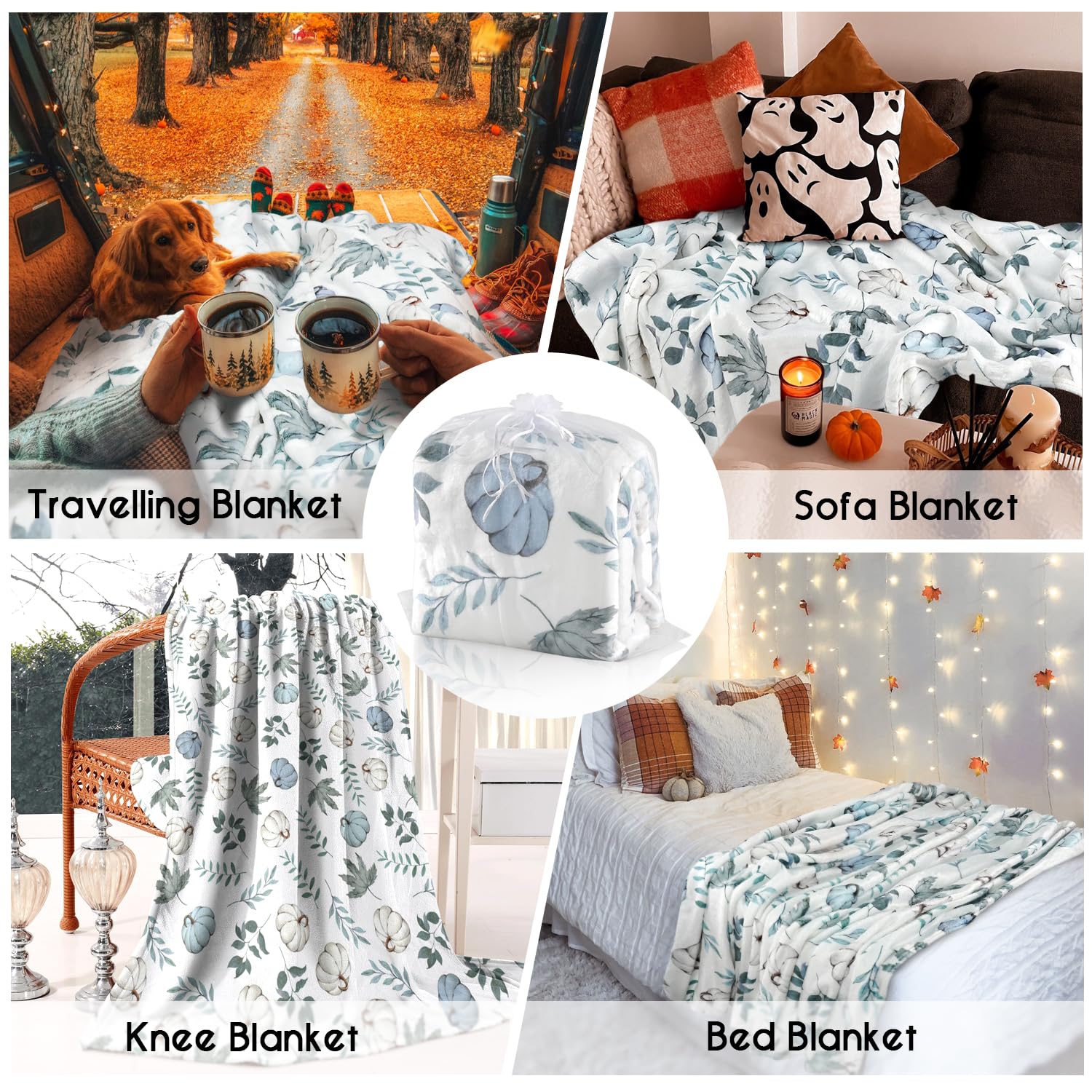 QQP Couverture D'automne En Polaire Pour Canapé, Couverture Réversible En Microfibre Douce Et Confortable, Jeté De Lit D'automne En Forme De Citrouille, 127 X 152,4 Cm, Couverture Légère De Voyage En