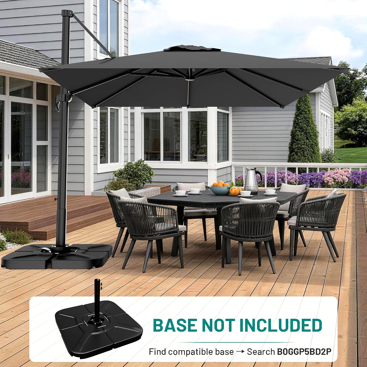 AreShark 10 X 10 FT Cantilever Patio Umbrella, 360-Degree Rotation Square Hanging Offset Umbrella with Crank, Heavy Duty Patio Umbrella for Patio, Pool, Garden, Deck, Grey