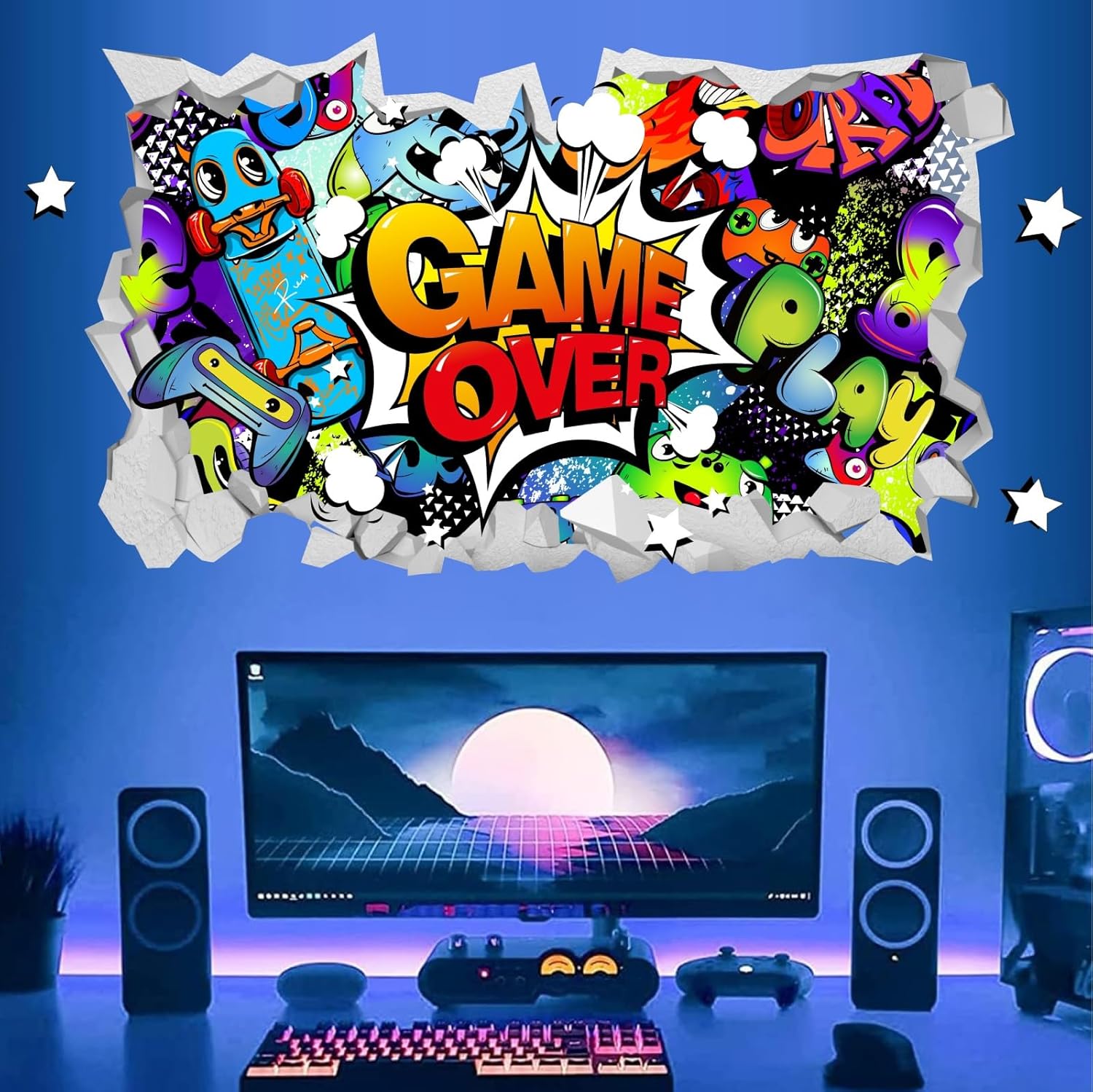 Game Wall Decals Gaming Wall Stickers for Teen Boys Room 3D