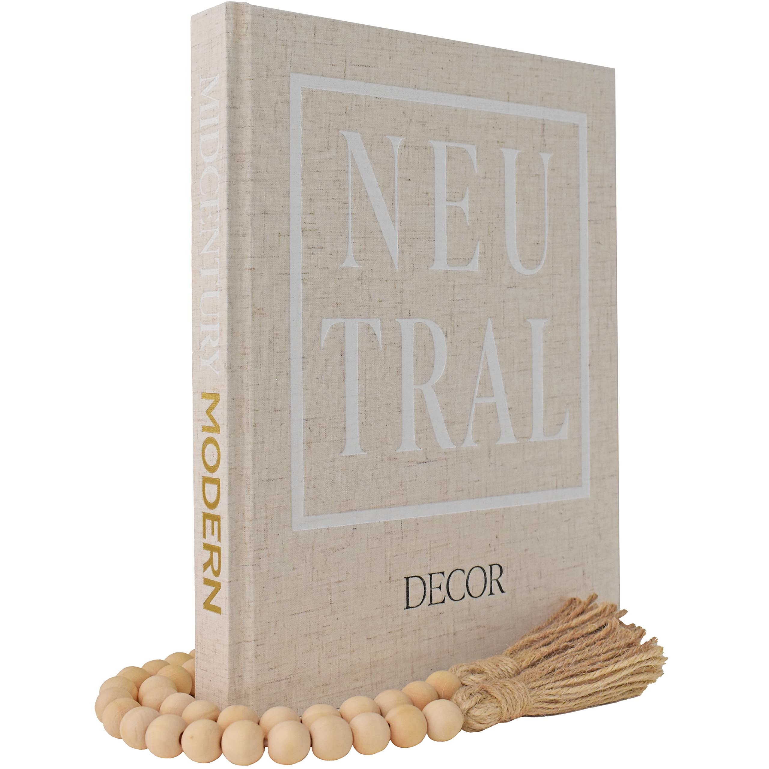 Kigan Home Inc.Neutral Decorative Book - Linen, Neutral Decor, Neutral Fabric Books with Wooden Bead Garland for Boho Decor, Shelves, Fireplace Mantel, Coffee Table, Tiered Tray (Sandy Beige)