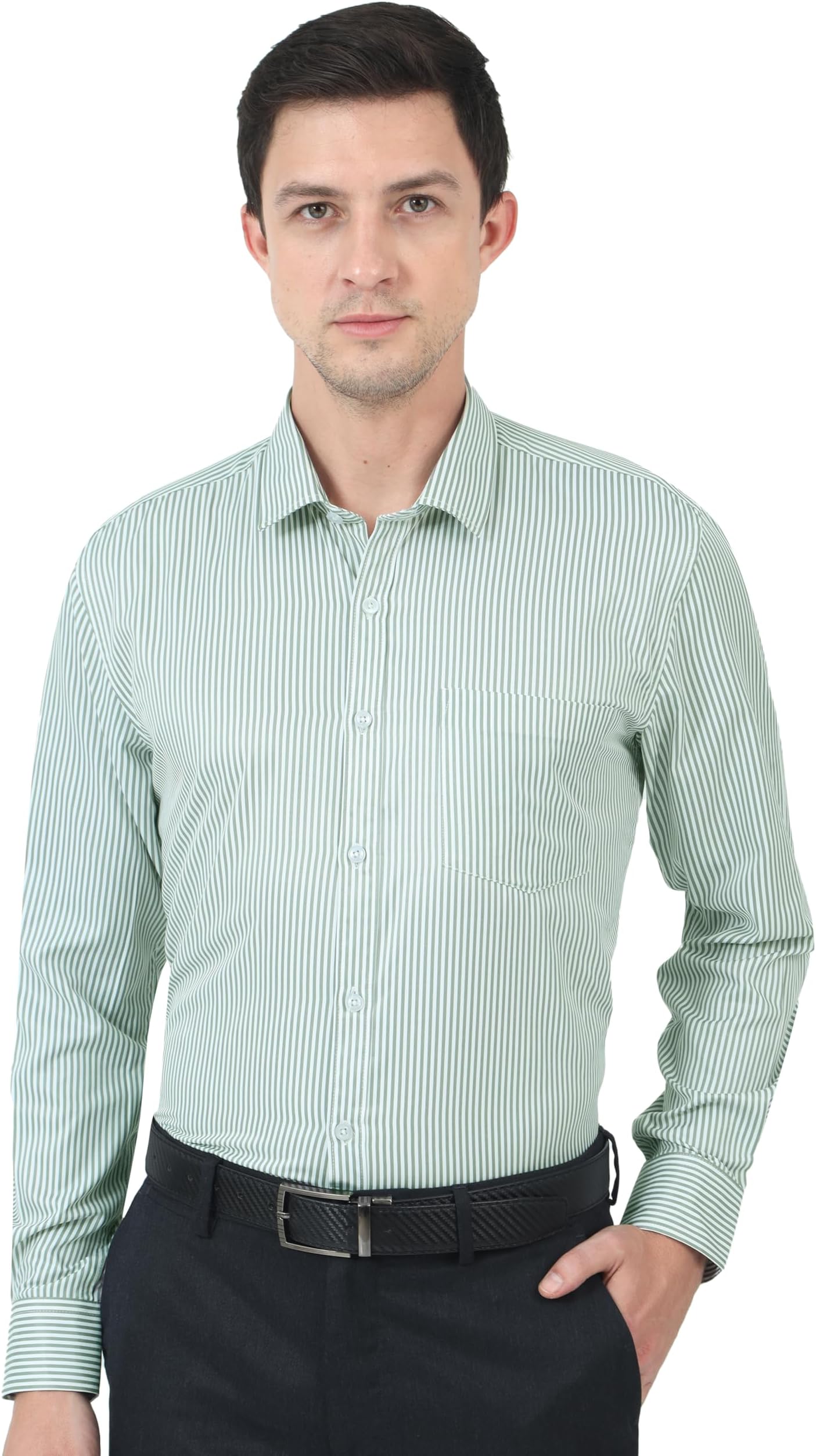 MiraanMen's Long Sleeve Formal Stripes Regular Fit Shirt