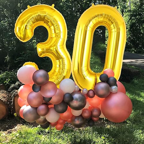 Miniatura 5 de Globos dorados de 40 pulgadas con el número 30, globos de helio de aluminio jumbo para decoración de fiesta de cumpleaños de 30 años, suministros