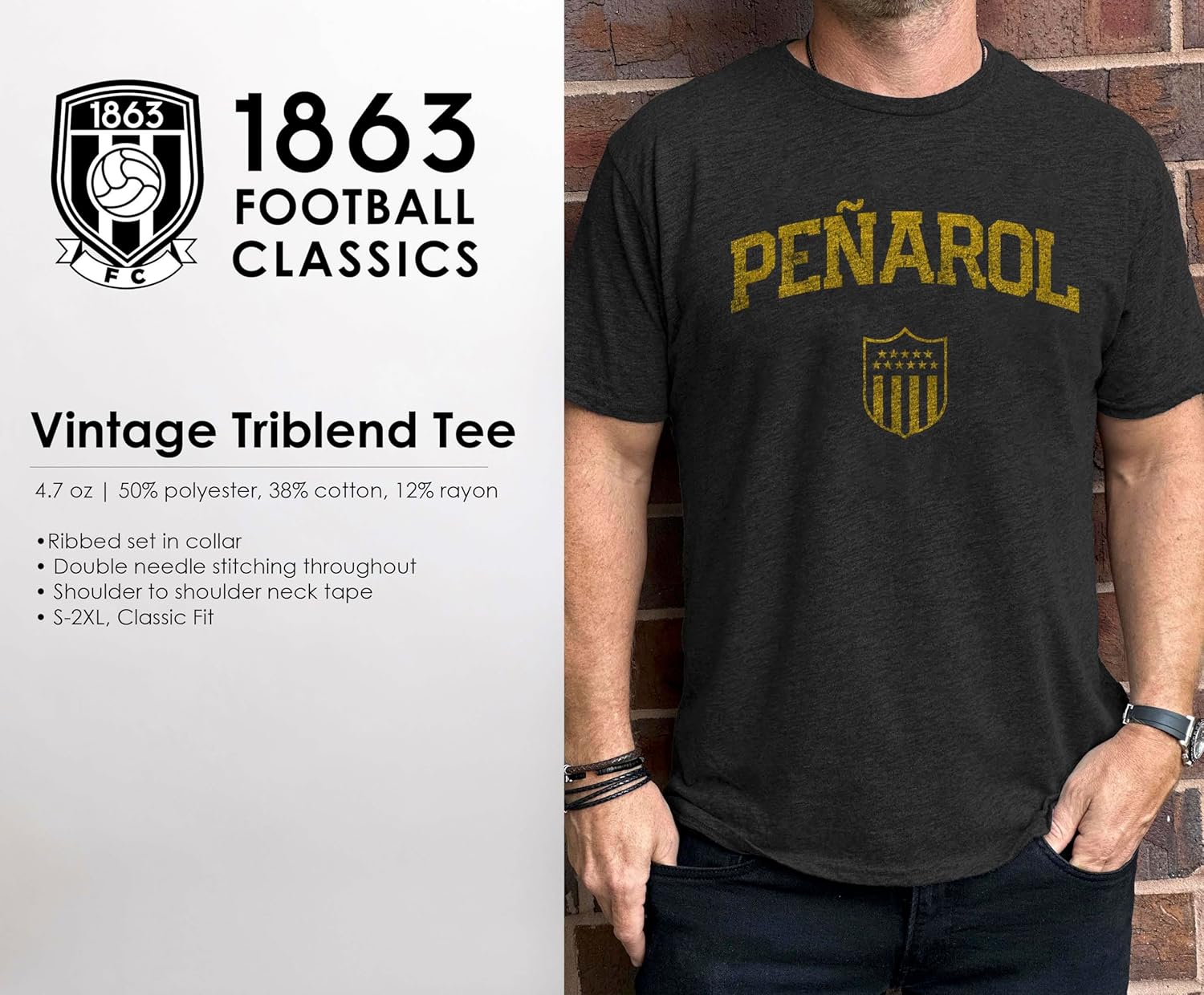 Club Atletico Peñarol Wordmark Vintage Tri-Blend Black T-Shirt