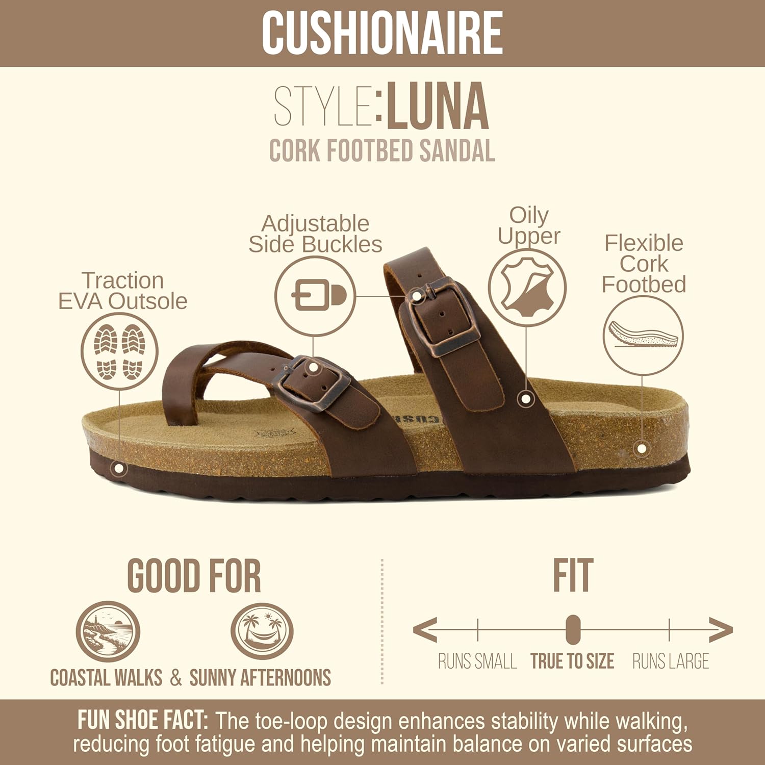 CUSHIONAIRE Luna Sandals for Women, Cork Footbed Womens Sandals for Summer Comfort with Adjustable Straps, Wide Width Available - Image 4
