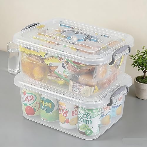 Miniatura 6 de Caja de cierre de 8 cuartos de galón con asa, juego de 2 cajas apilables de plástico transparente