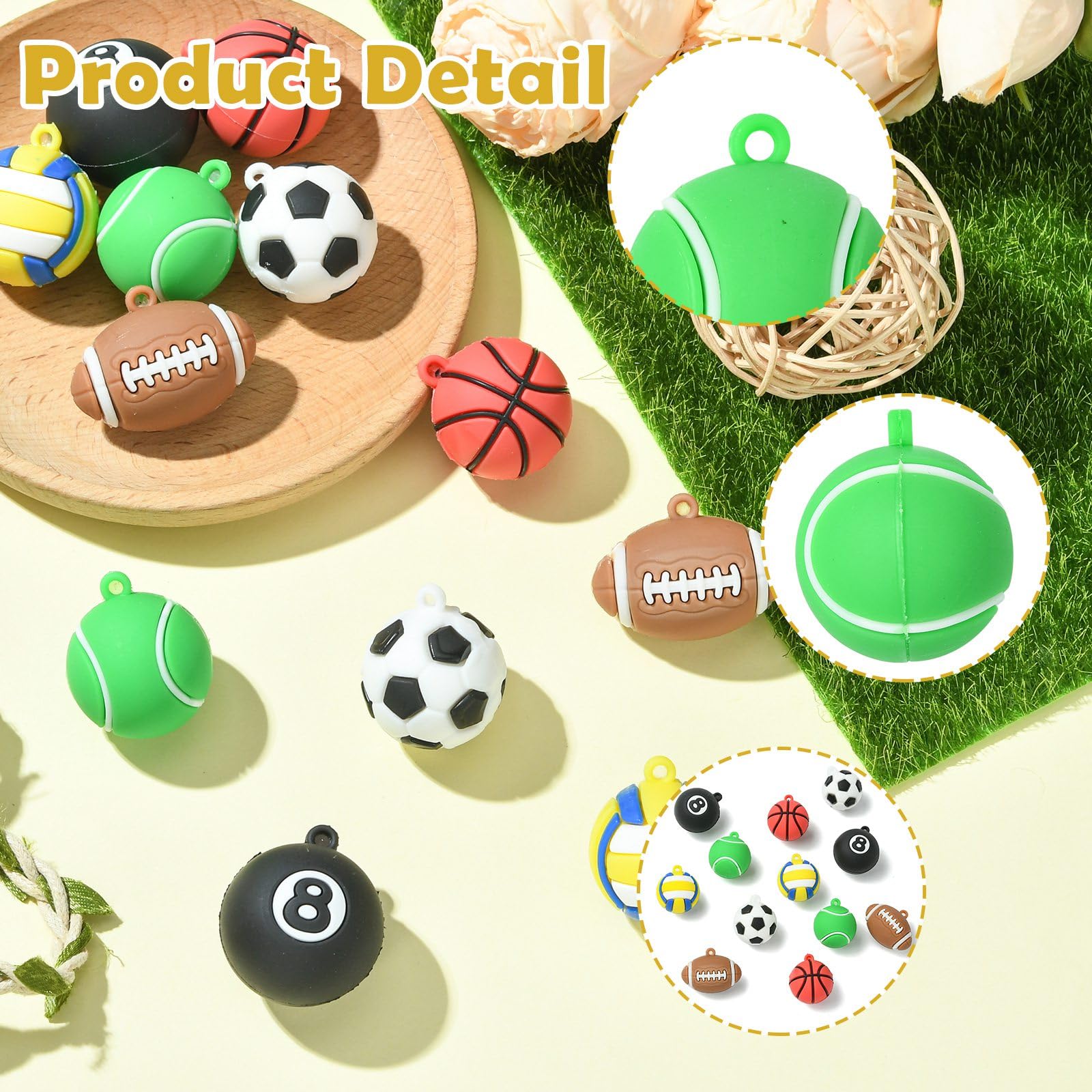 Stiesy 12Pcs Sport Ball Charms Basketball Football Charm Bulk 3D Ball Volleyball Rugby Tennis Pendant for Jewellery Making Crafts DIY Bracelets Necklace Earring - Image 3
