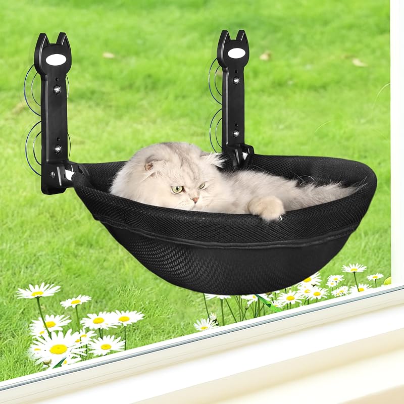 Cama de Janela para Gatos HiPetpy com Ventosas, Dobrável e Reversível