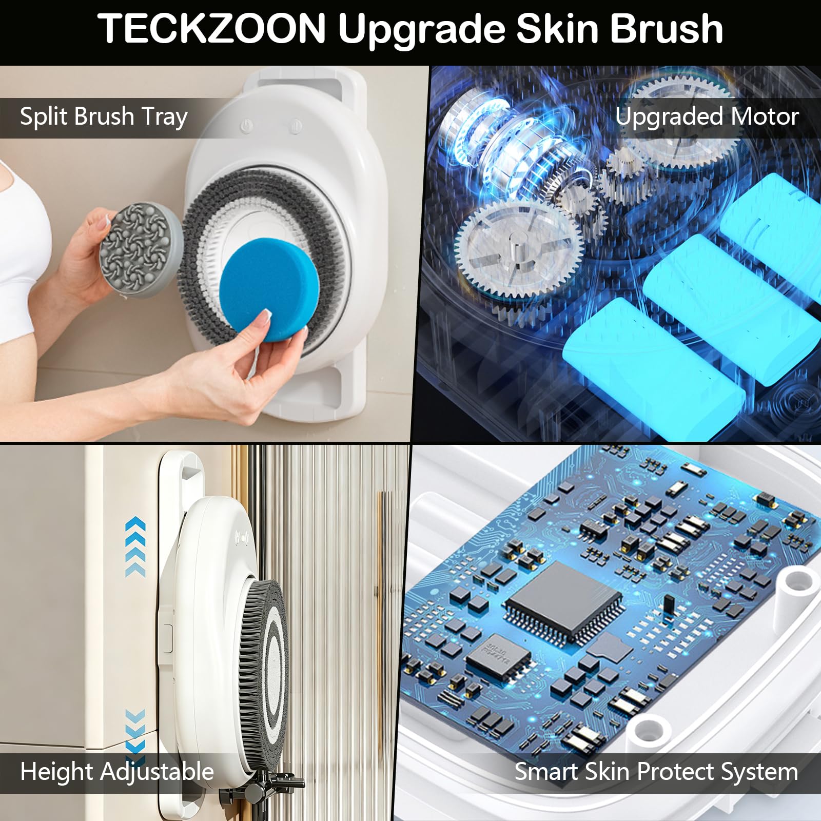Brosse de Douche Électrique 18cm, Murale, 5200mAh, 3 Têtes