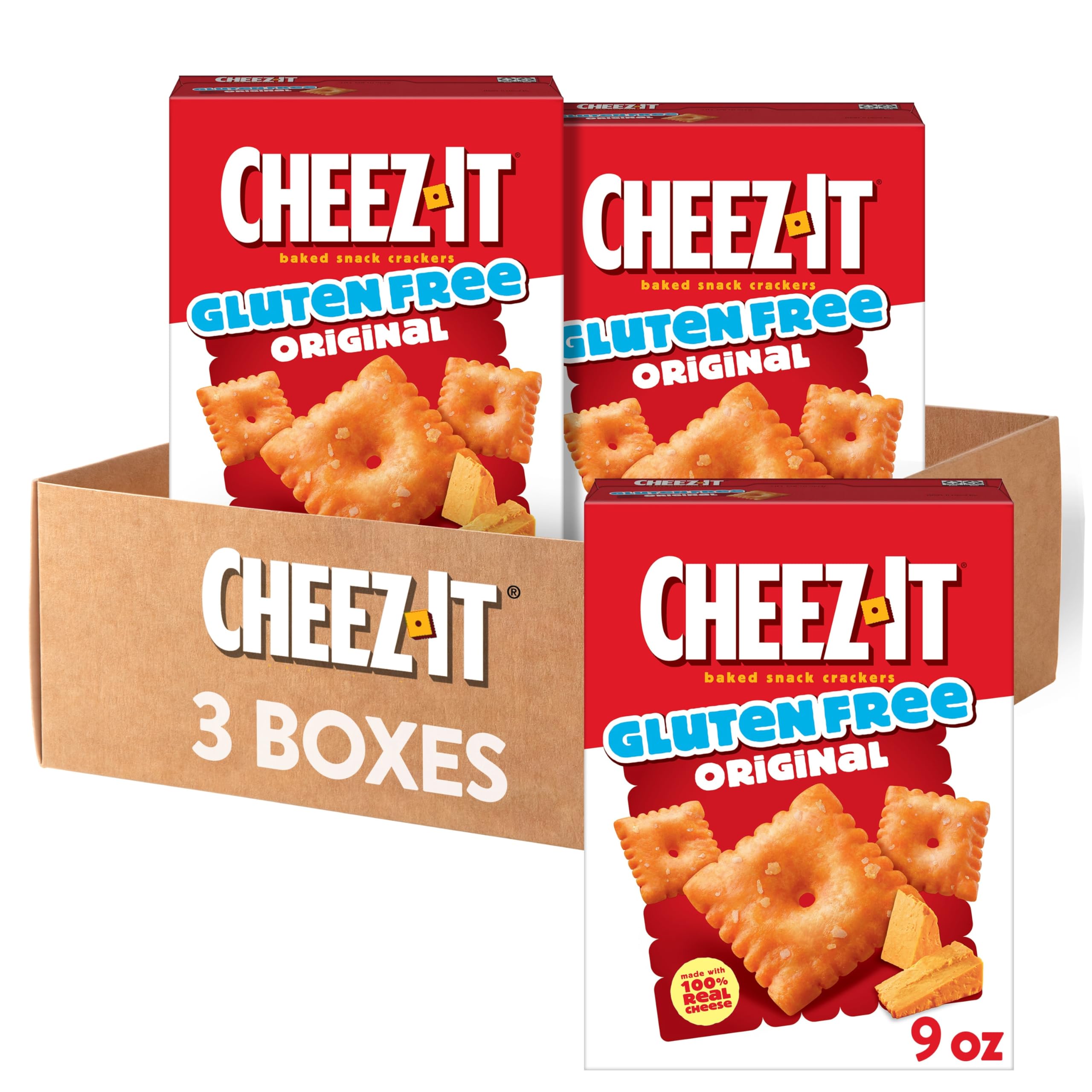 Cheez-It Baked Snack Crackers, Gluten Free, Lunch Snacks, Original (3 Boxes)