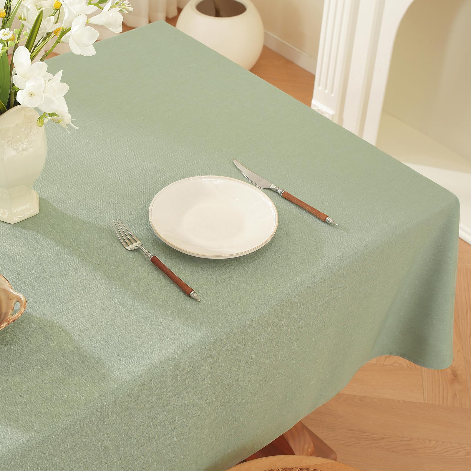 Alsoo Tovaglia rettangolare in lino, 152 x 270 cm, impermeabile, a prova di perdite, senza pieghe, per sala da pranzo, feste, buffet, vacanze, verde salvia