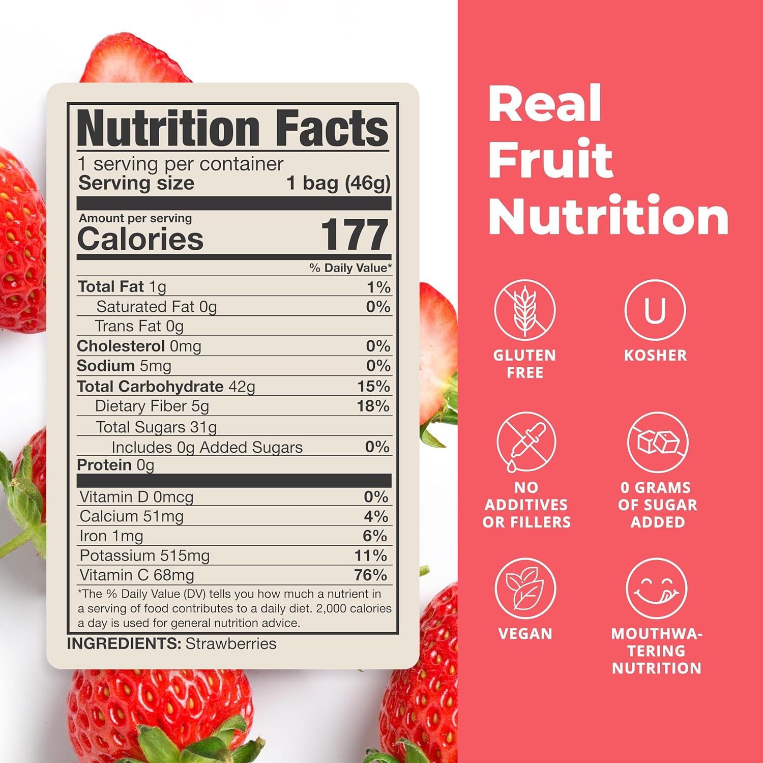 Balance of Nature Freeze-Dried Strawberries (5 Pack) – 100% Real Fruit, Crunchy Strawberry Slices, Healthy Snack, Mouthwatering Nutrition, Gluten-Free, Vegan, No Sugar Added, Five 1.6 oz Bags