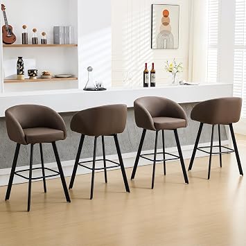 FIRAVOE Swivel Bar Stools Set of 4, 30" Faux Leather Bar Height Chairs | Curved Backrest & Padded Arms for Comfort, 3.15" Thick Cushion, Footrest Reduces Strain, 300 lbs Weight Capacity, Modern