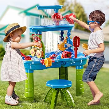 3-Tier Water Table for Kids Toddlers Ages 2 3+ 4-8, Outdoor Summer Beach Sensory Play Activity Toys, Water Pool Table, Birthday Gifts for Boys Girls