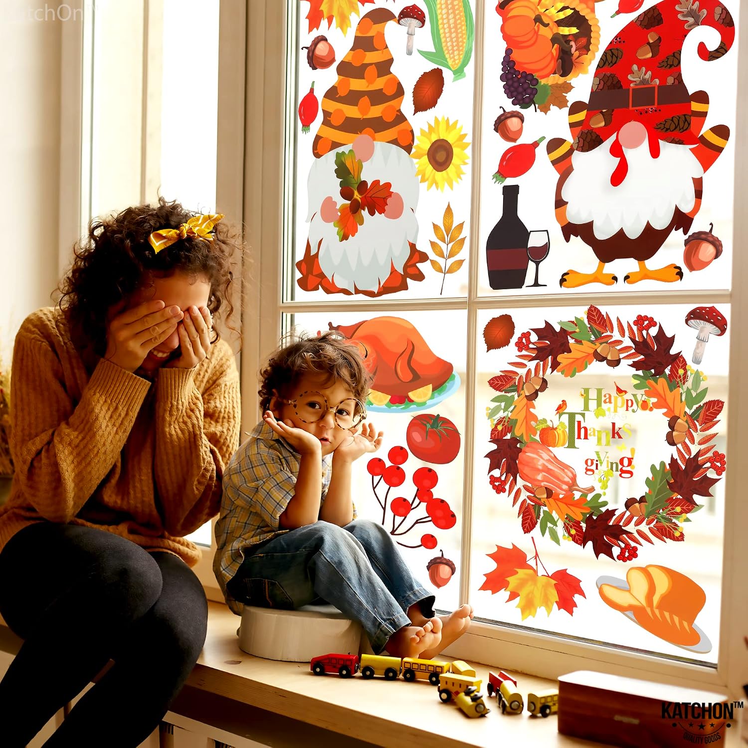 KatchOn, Thanksgiving Window Clings for Glass Windows - 90 Pieces | Thanksgiving Window Stickers, Thanksgiving Window Decorations | Fall Window Clings, Fall Window Stickers | Thanksgiving Decorations