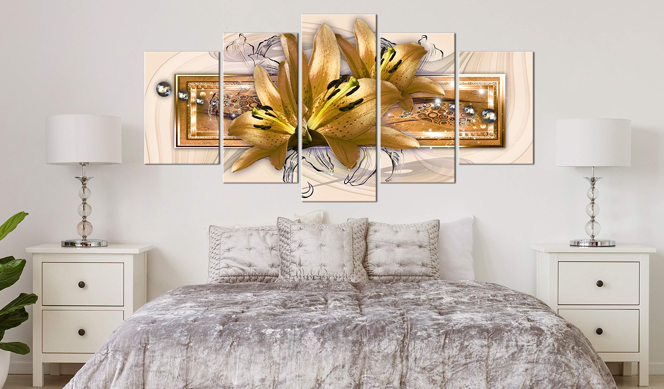 artgeist Acoustic Canvas Wall Art Abstract Flowers Lily 80x40 in - 5pcs Picture with Acoustic Foam Sound Print Artwork Room Acoustics Soundproofing b-C-0375-b-o