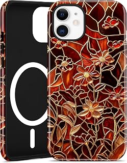 Magnetic Flower Phone Case for iPhone 15 Pro, Red Daisy | Compatible with MagSafe, Cute Stained Glass Floral Aesthetic Design, TPU and PC Protective Shockproof Cover for Women Girls