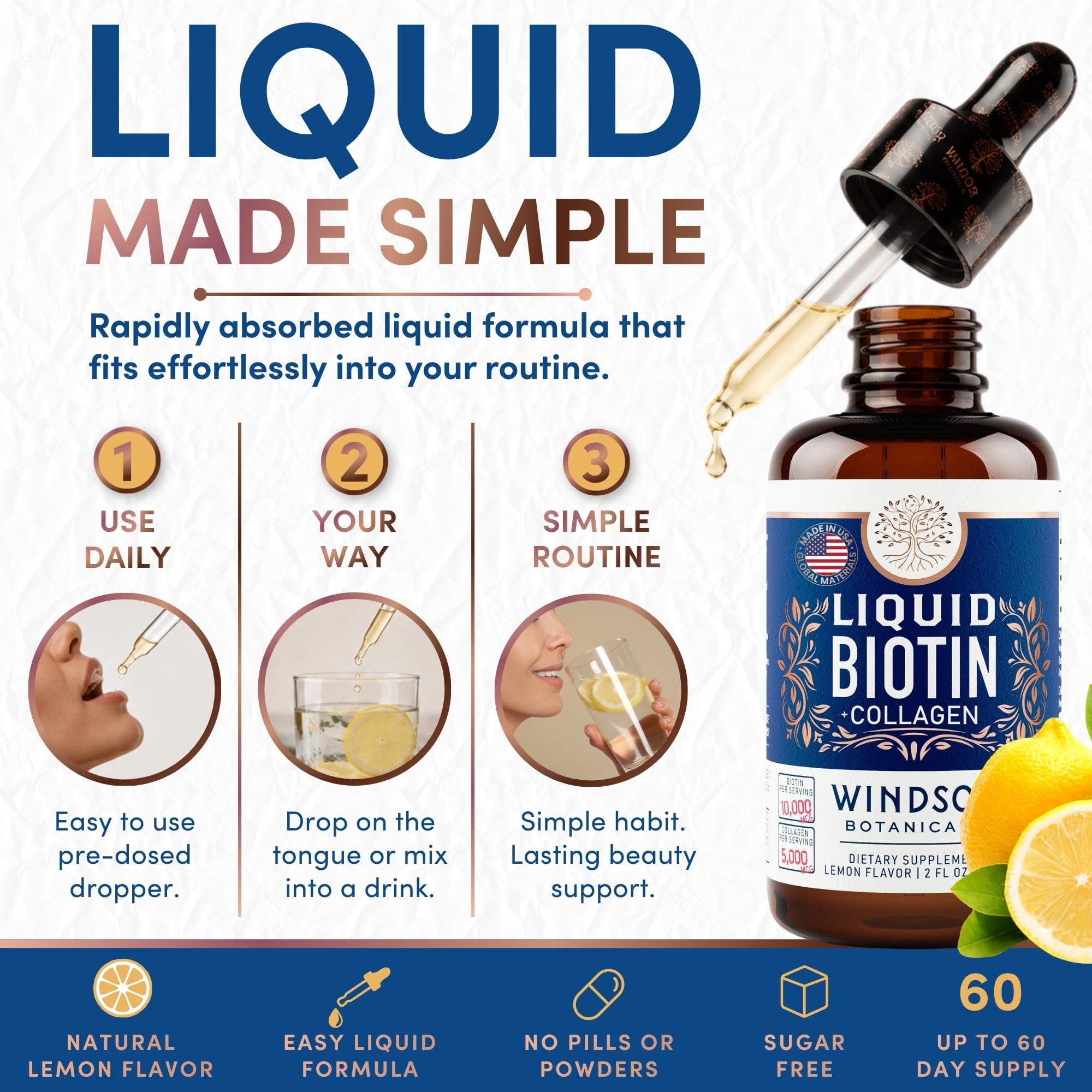 Liquid Biotin for Hair Growth Collagen - Biotin Liquid 10,000mcg Collagen 5,000mcg Extra Strength Liquid - Liquid Collagen and Biotin Drops for Hair Growth - Biotin and Collagen Drops for Women - 2oz — Amazon image 4