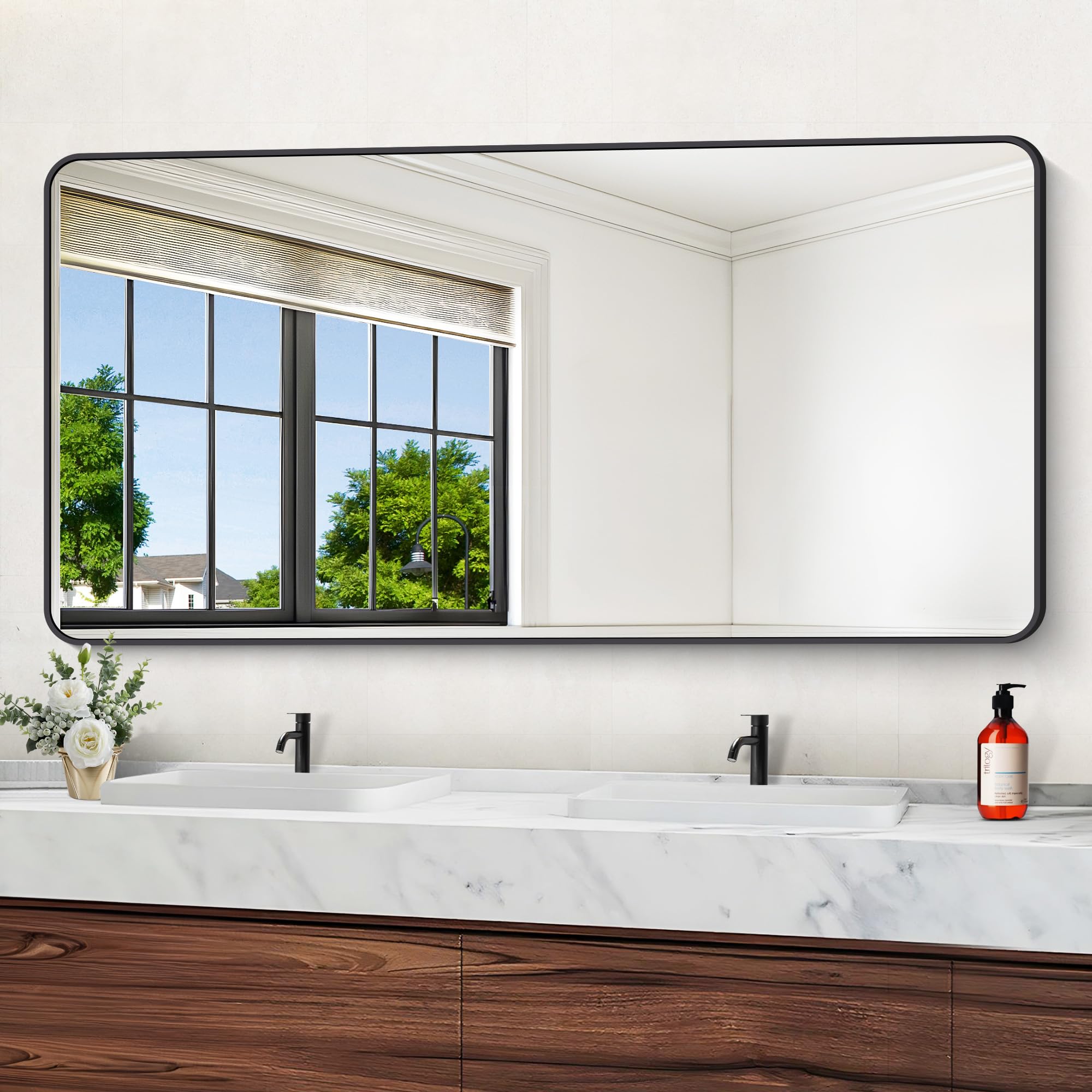 Photo 1 of **IMPERFECT** DESBING 72" x 36"Bathroom Mirror, Matte Black Wall Mirror with Metal Frame, Decorative Rectangular Vanity Mirror for Bedroom Bathroom Living Room Entryway (Horizontal/Vertical)