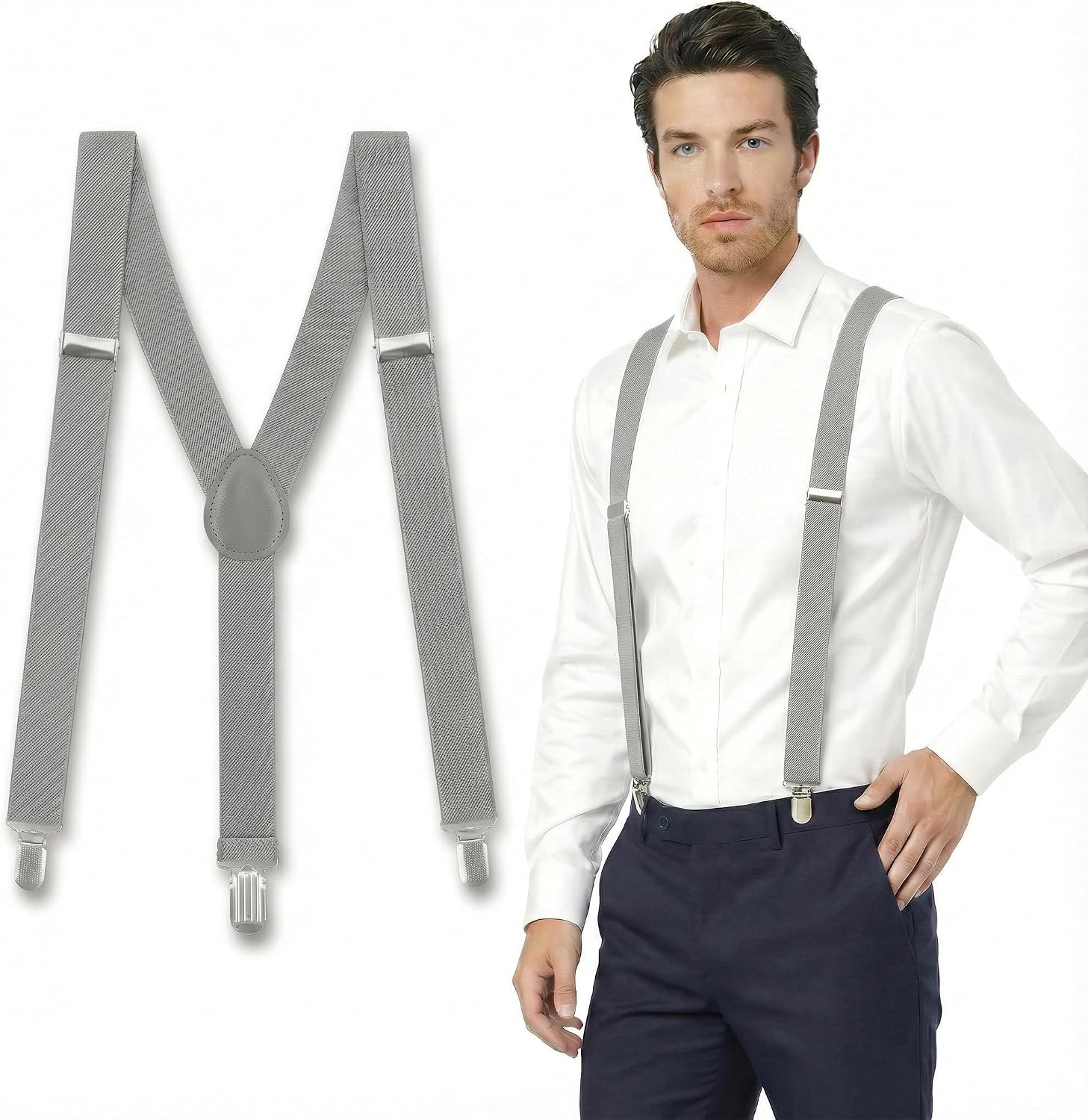 Men's Suspenders Adjustable with Elastic,Y-Back Clip on suspender for Men Heavy Duty for Casual Formal Halloween