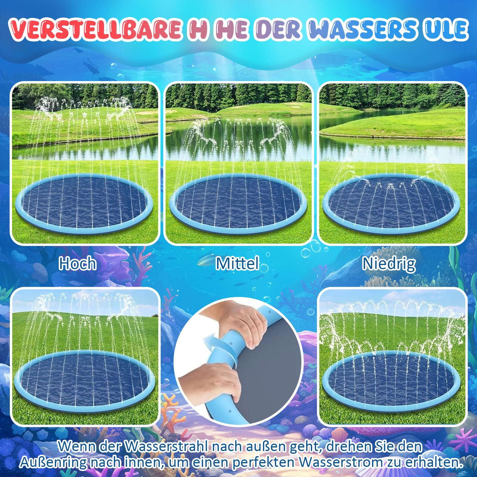 Splash Pad Hund Wasserspielzeug mit Antirutschfunktion, 200cm Runde Wasserspielmatte Outdoor Wassermatte Wassersprinkler Sommer Gartenspiel Ausschließlich für Hunde und Haustiere