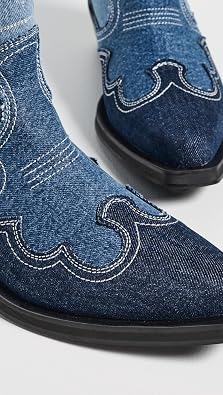 Ganni Women's Mid Shaft Embroidered Denim Western Boots