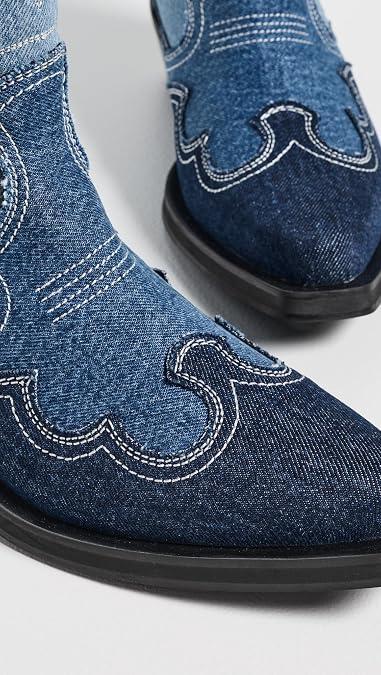 Ganni Women's Mid Shaft Embroidered Denim Western Boots