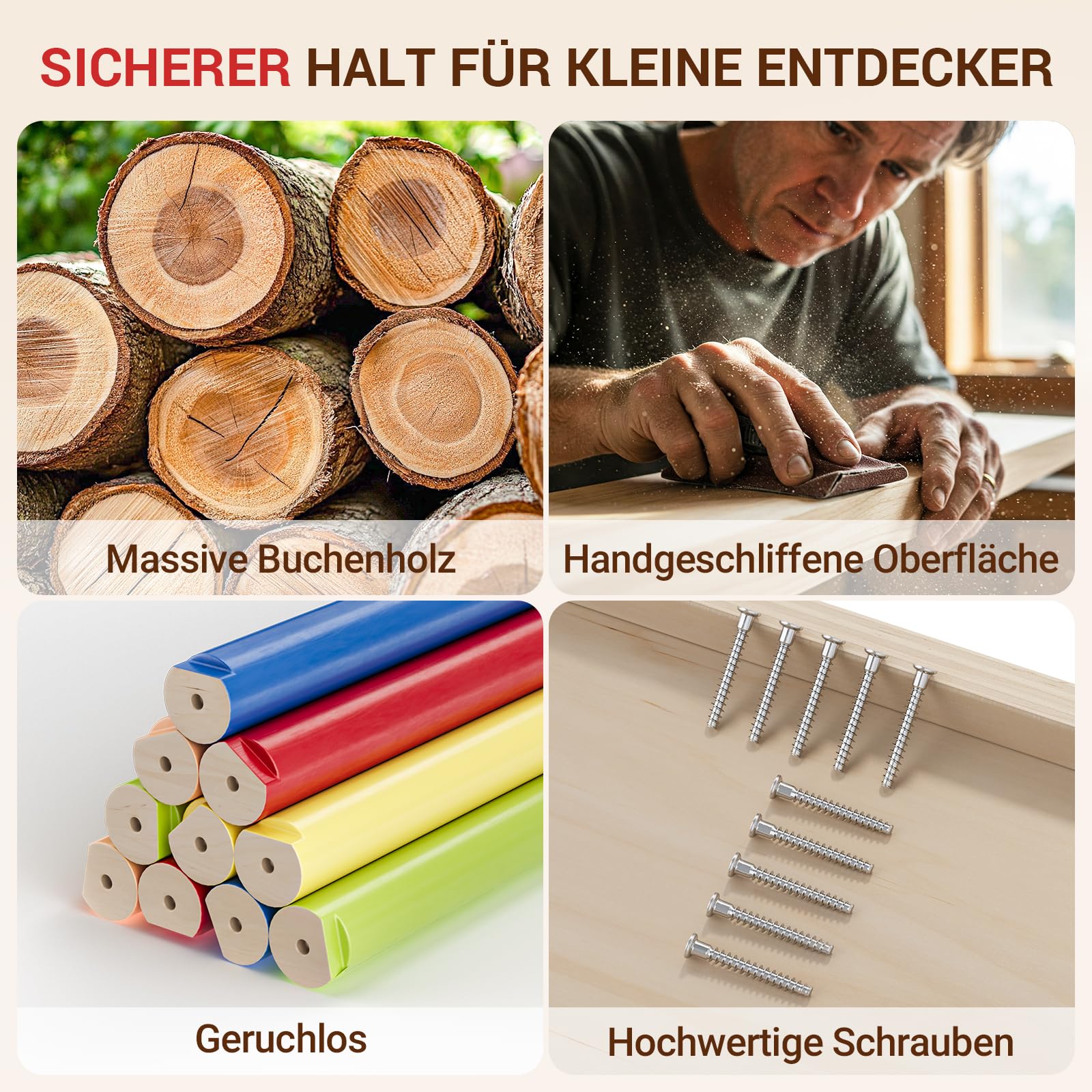 COSYLAND 8-in-1 Montessori Klettergerüst Holz ab 18 Monate – Kletterdreieck mit Rutsche & Kletterbogen, Natur – Indoor Spielplatz für Kleinkinder bis 3 Jahre