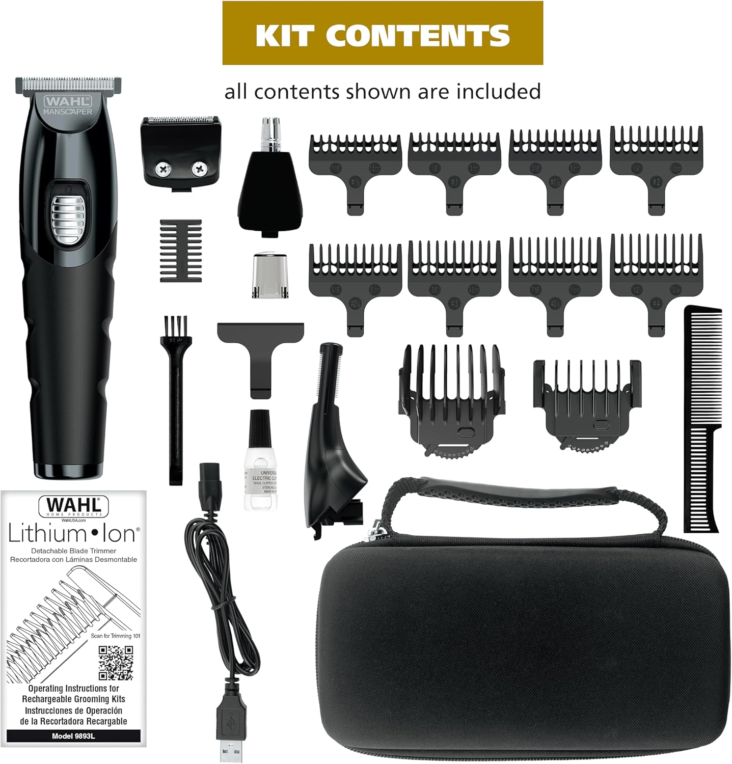 WAHL Manscaper Tool Box Lithium Ion Cordless Rechargeable Trimmer Kit