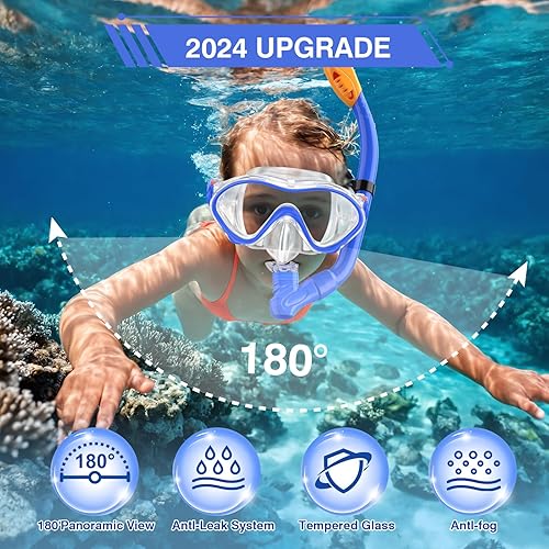 Miniatura 3 de Juego de esnórquel para niños, máscara de esnórquel para niños, con bolsa de transporte, equipo de buceo luminoso, equipo de esnórquel para jóvenes