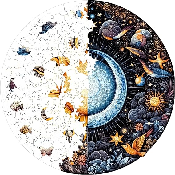 Ahşap Puzzle Yetişkin - Gün Ve Gece - 252 Parça, 29 x 29 cm - Yapıştırıcı Folyo Dahil - Benzersiz Şekilli Parçalar & Özel Figürler - A1-05