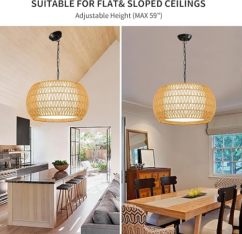 Miniatura 4 de Lámpara de araña de granja, candelabros bohemios de ratán para comedor, grandes luces colgantes para isla de cocina, lámparas colgantes de mimbre