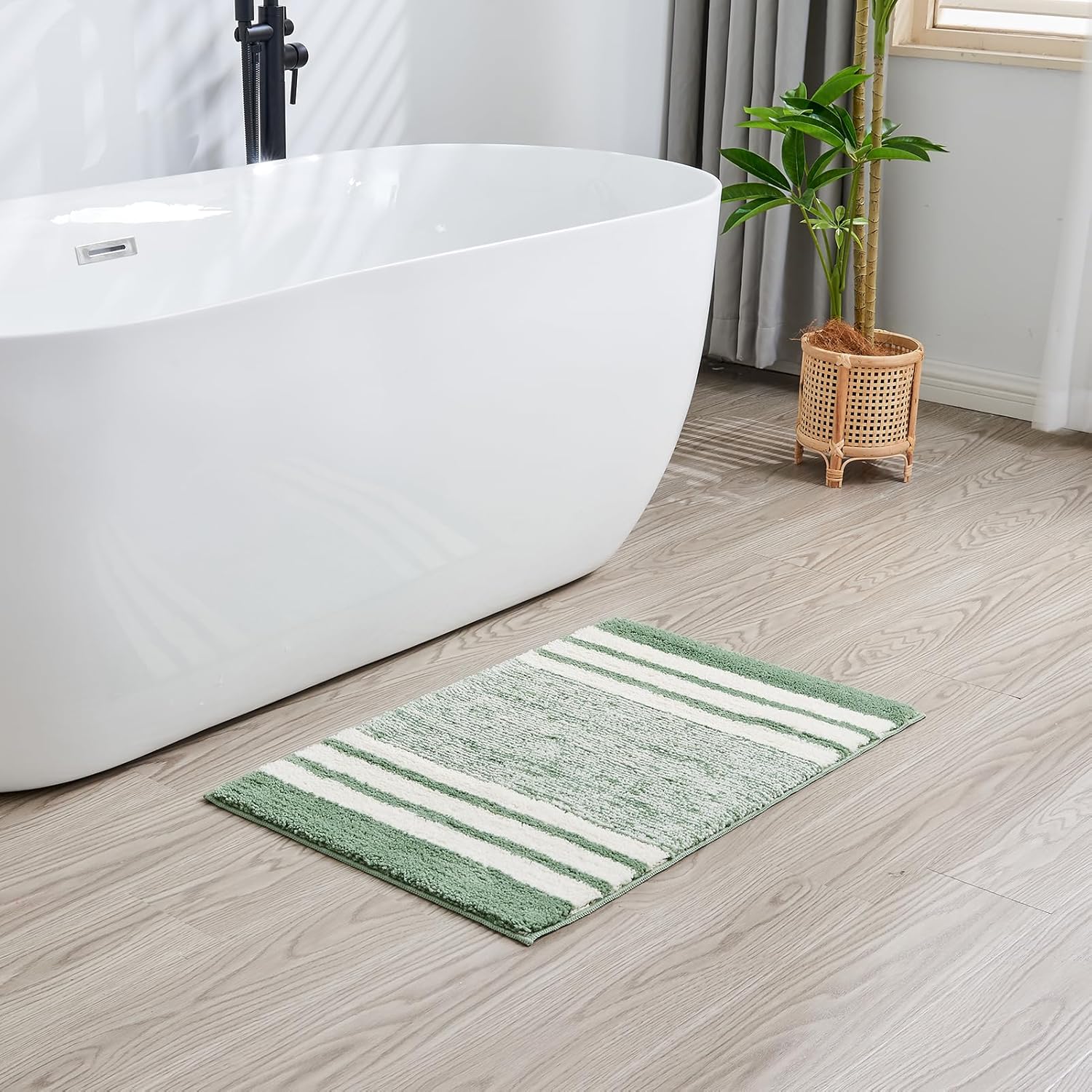 Amazon.com: CozeCube Sage Green Striped Bath mats for Bathroom Non Slip ...